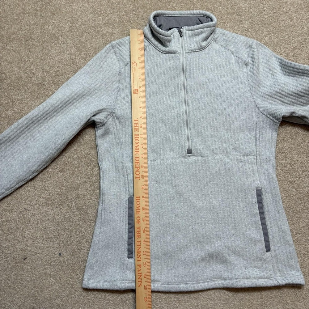 Patagonia Sweater Fleece Pullover Womens Large Gray 1/4 Zip Marsupial Stripe Rib - Picture 8 of 11